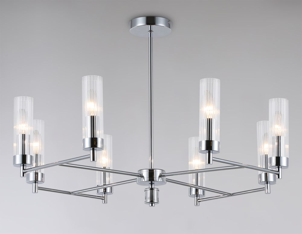 Люстра со стеклянными плафонами на штанге **52- см, 8*E14*40W, K, Ambrella Light High Light LH55152, хром