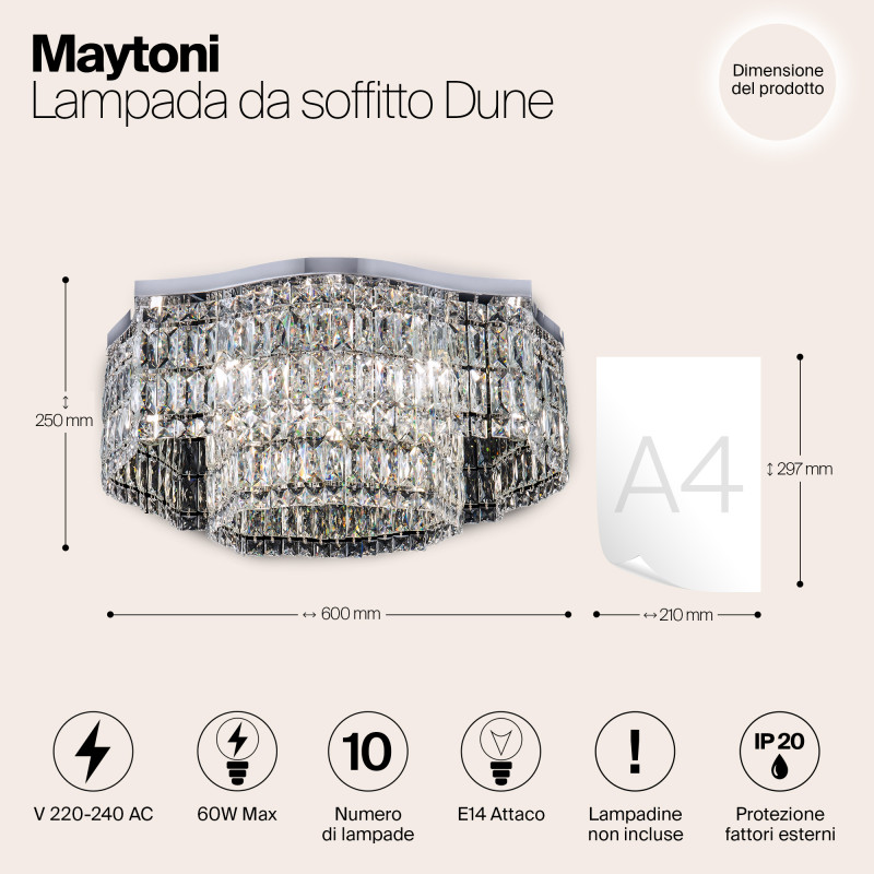 Потолочная люстра Maytoni Dune DIA005CL-10CH, диаметр 60 см, хром-хрусталь