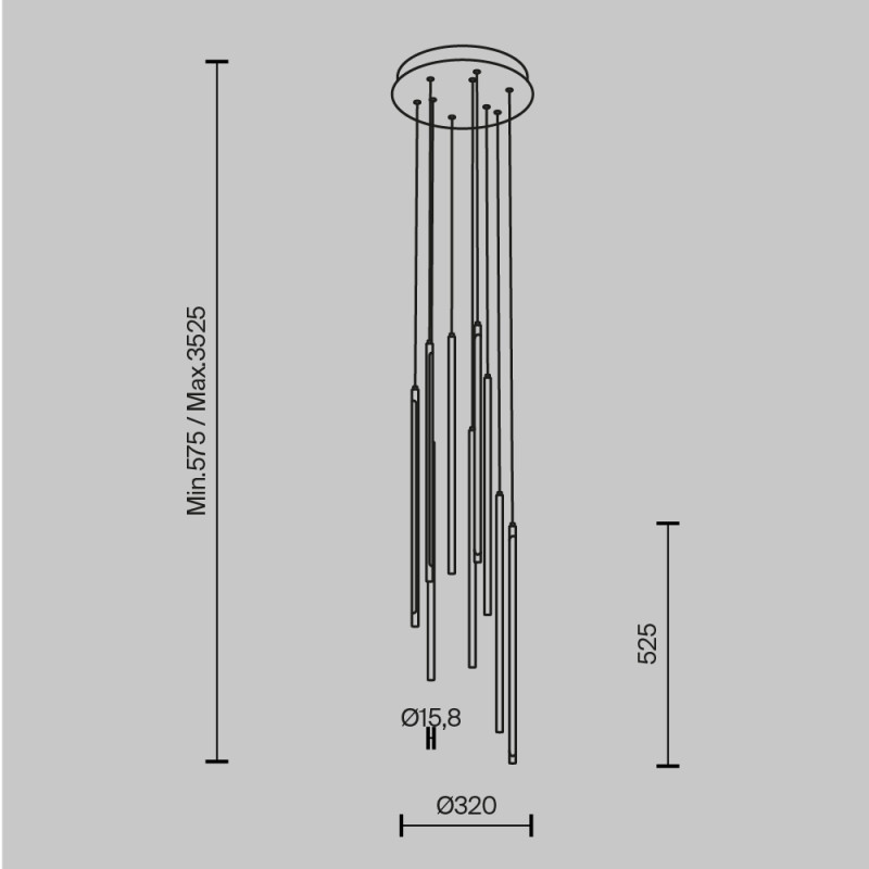 Каскадная люстра 35*35*352,5 см, LED, 46W, 3000К, Maytoni Light stick MOD236PL-L54BS3K латунный