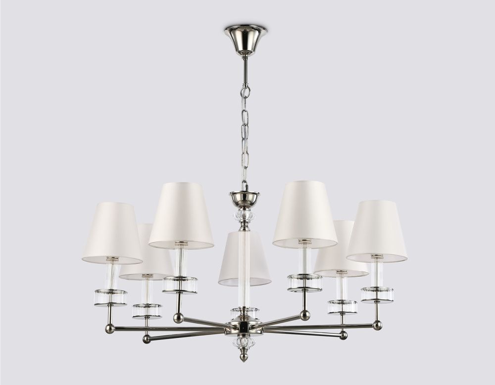 Подвесная люстра с абажурами и хрусталем **44-113 см, 7*E14*40W, K, Ambrella Light High Light LH71003, никель