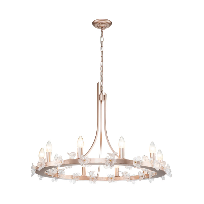 Подвесная люстра Favourite Palmira 2967-10P, D815*H600/1600, жемчужного золота, декоративные элементы в виде цветов из прозрачного стекла