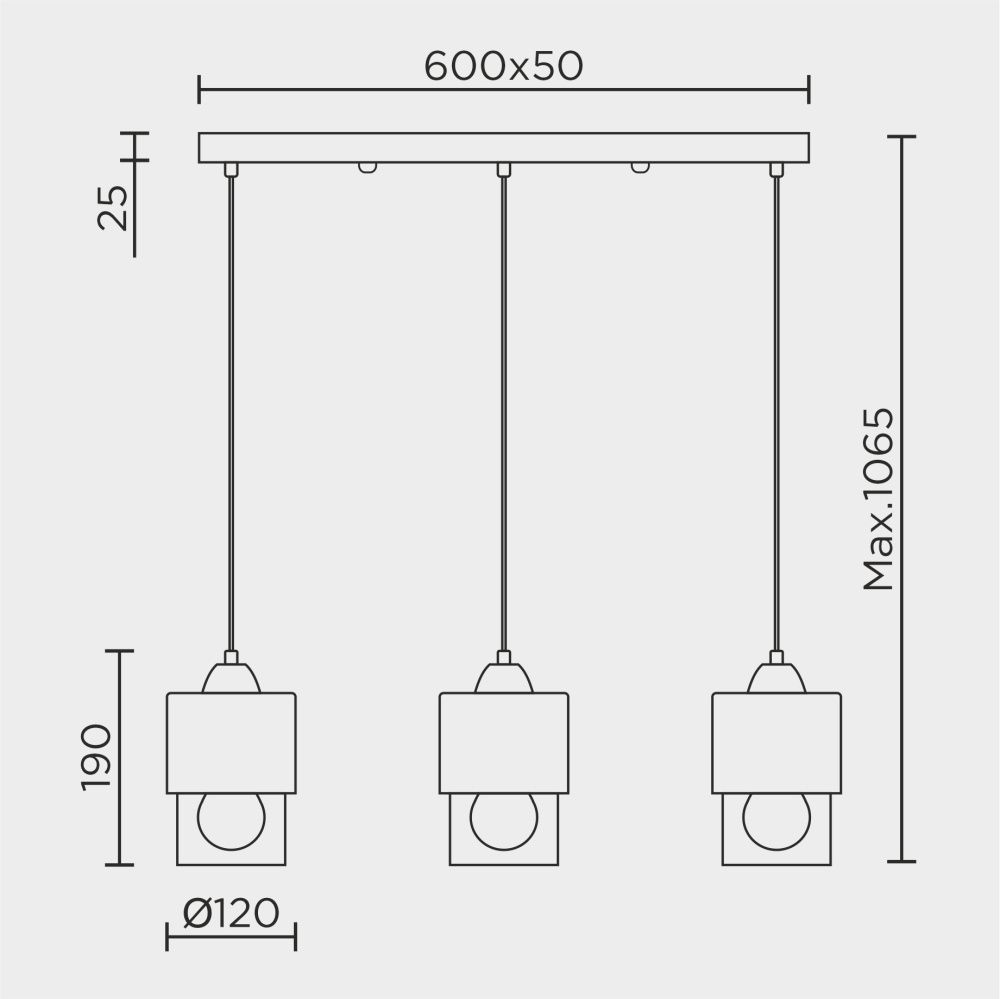 Подвесной светильник 60*12*80 см, Е 27 3x60W, Чёрный, Дымчатый MODEMODERN MD.0650.3