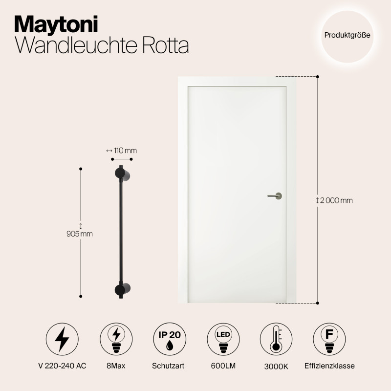 Светодиодный светильник 90 см, 8W, 3000K, Maytoni Rotta MOD413WL-L8B3K, черный
