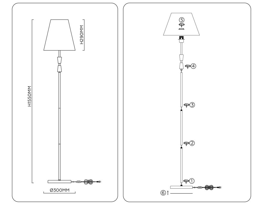 Торшер с абажуром **155- см, 1*E27*60W, K, Ambrella Light High Light LH75059, латунь