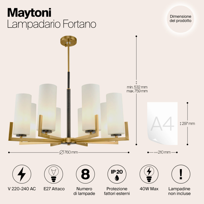 Люстра на штанге Maytoni Fortano MOD089PL-08BS, диаметр 76 см, латунь