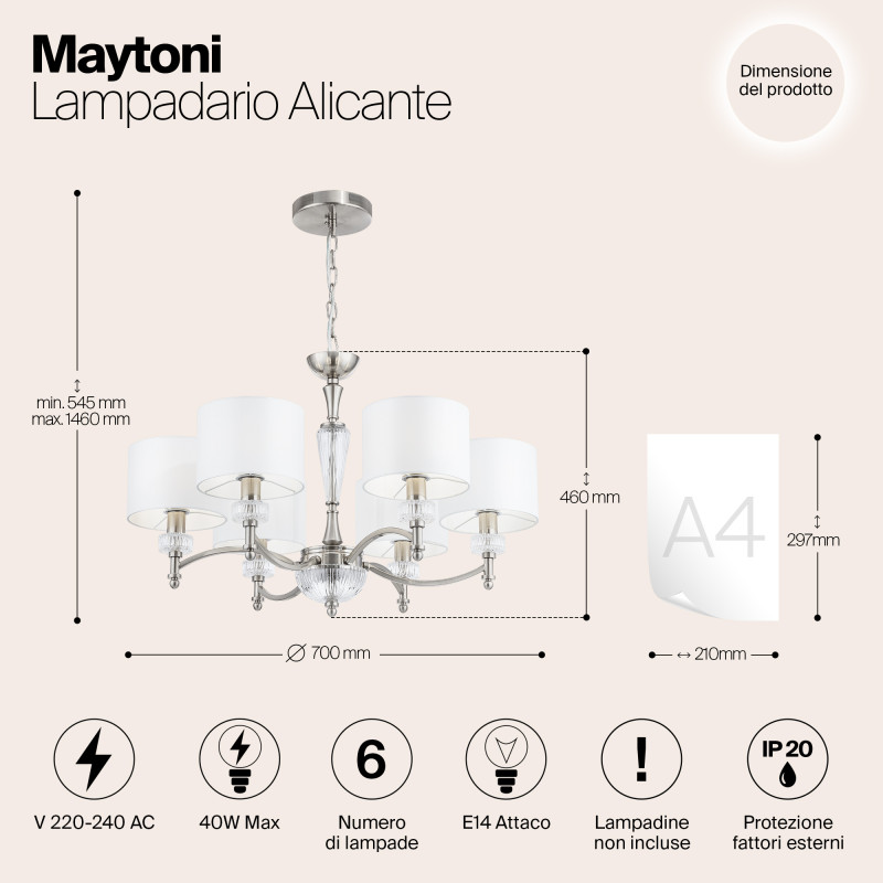 Подвесная люстра Maytoni Alicante MOD014CL-06N, белый, диаметр 70см