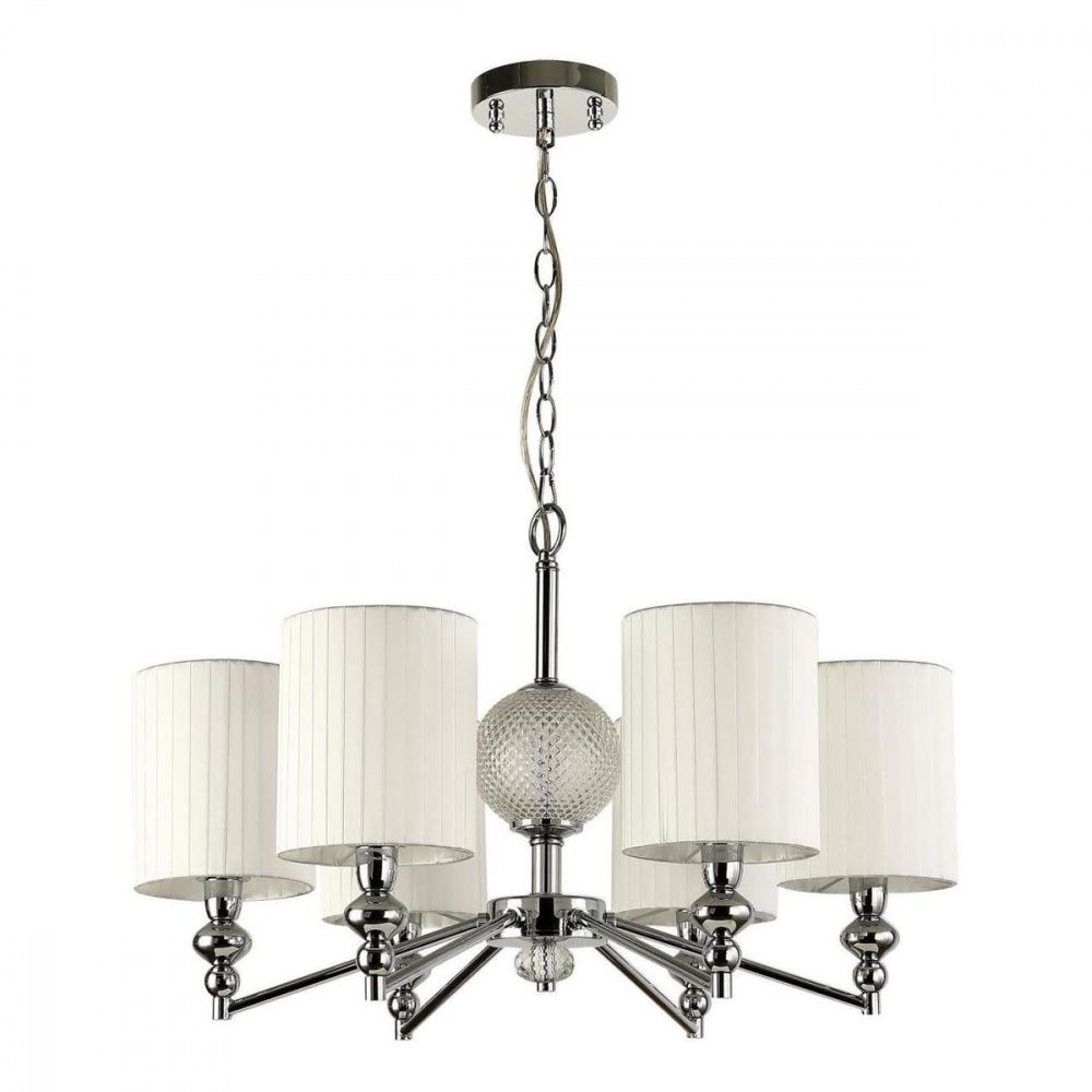 Подвесная люстра F-Promo Norte 2942-6P, D690*H450/1450, хром, плафоны из белой ткани, декоративный элемент из узорного стекла