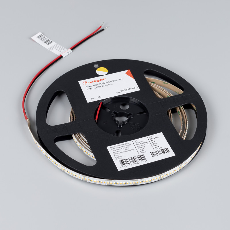 Лента MICROLED-M320-8mm 24V Warm3000 (8 W/m, IP20, 2216, 5m) (Arlight, 130 лм/Вт) 047865. Цена указана за 5 метров. Продается кратно 5 метрам.