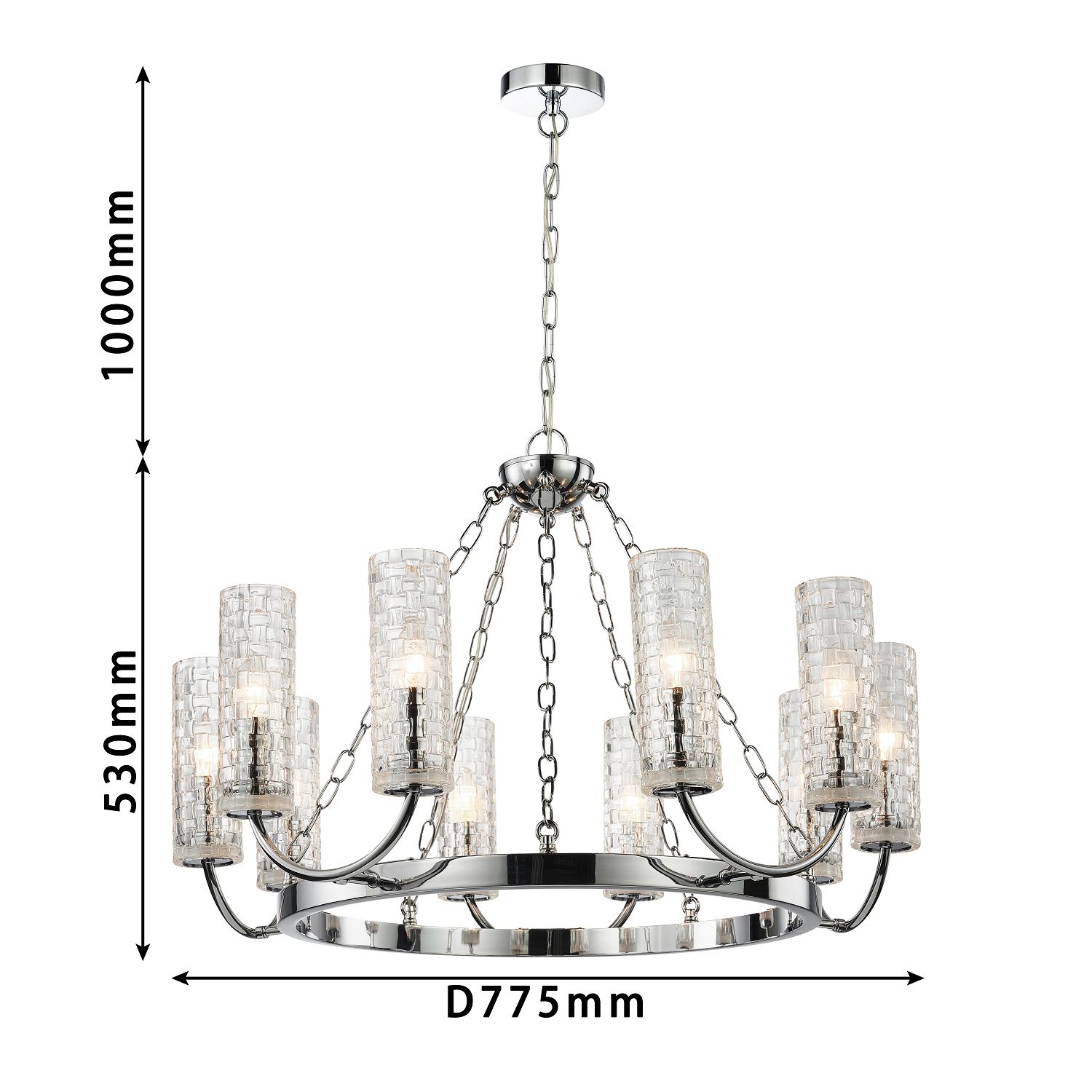 Подвесная люстра Favourite Syreni 2816-10P, D770*H530/1630, хром, плафоны из прозрачного фактурного стекла