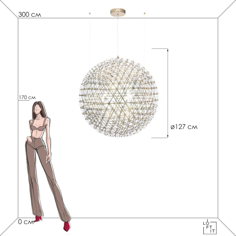 Светодиодный подвесной светильник 127 см, 147W, 3000K LOFT IT Raimond 9027-127 Gold золото