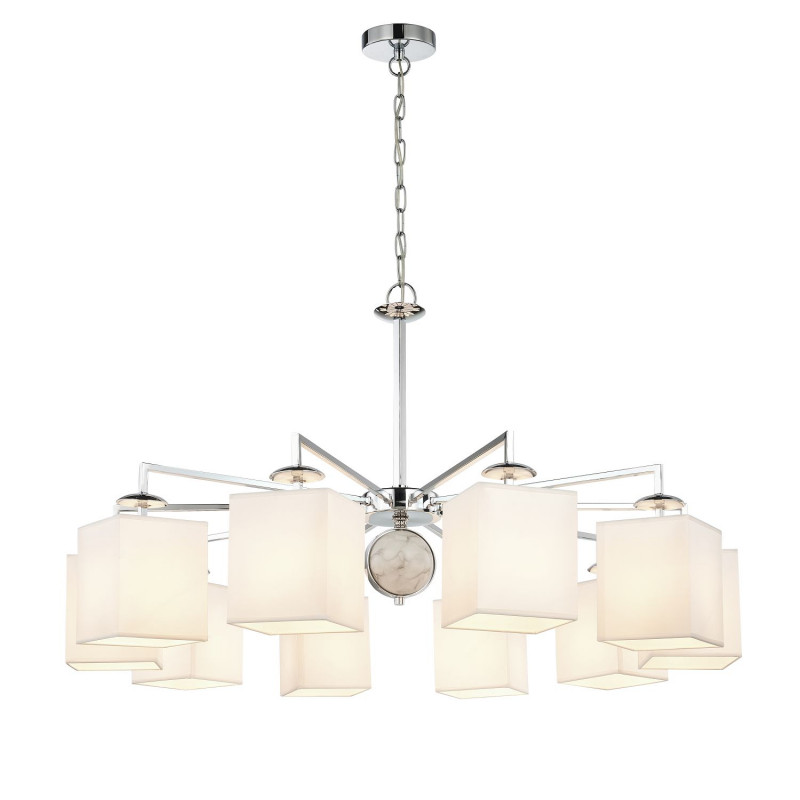 Подвесная люстра Favourite Diva 2821-10P, D1000*H490/1555(H580/1645), хром, плафоны из белой ткани, декор - имитация белого мрамора, каркас можно монтировать как вверх, так и вниз плафонами.