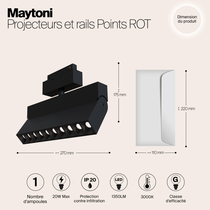 Светодиодный светильник 27 см, 20W, 3000K, Maytoni Track lamps S35  TR015-2-20W3K-B, 20W LED, 3000K, черный трековый