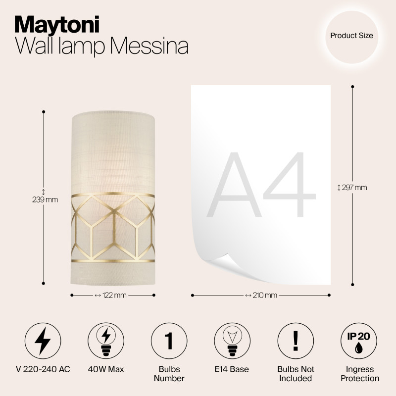 Настенный светильник Maytoni Messina H223-WL-01-G, золото