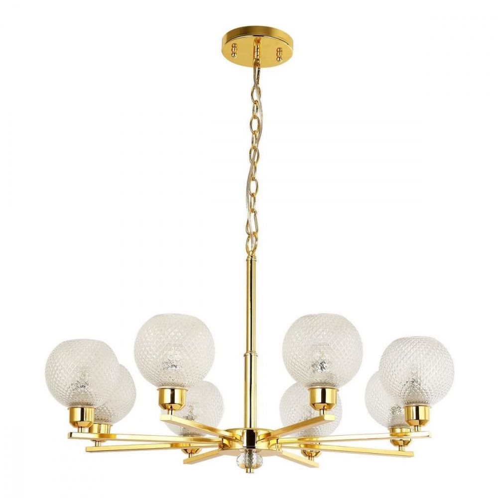 Подвесная люстра F-Promo Sunrise 2940-8P, D800*H480/1480, золота, плафоны из прозрачного узорного стекла