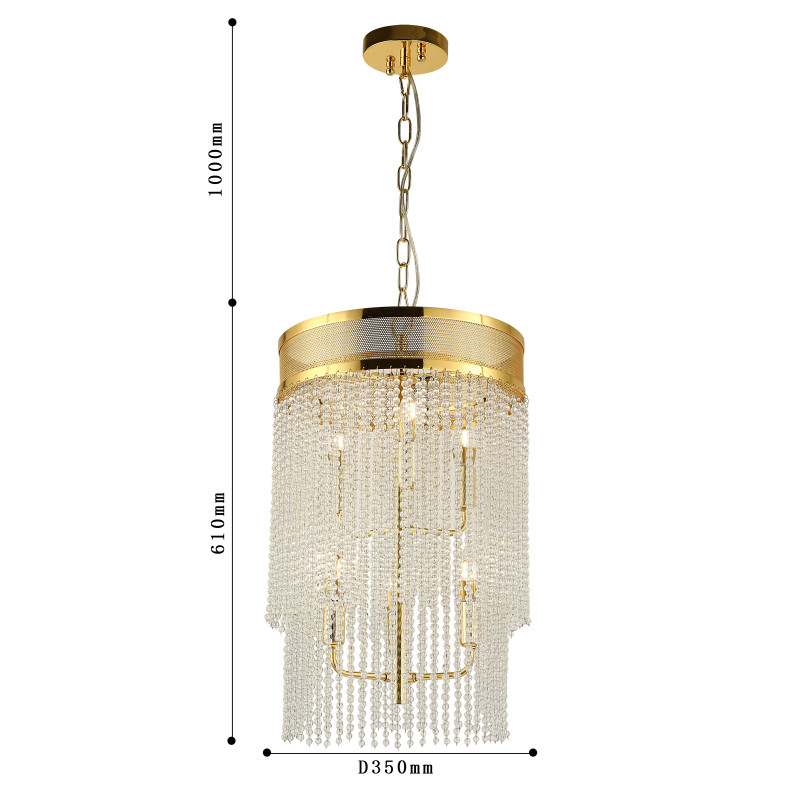 Подвесная люстра Favourite Vertical 2951-6P, D350*H610/1610, золота, плафон состоит из каскада хрустальных бусин