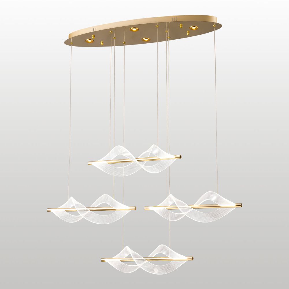 Линейно-подвесной светильник *113*55-150 см, 4*led*19W, 4000K, Lussole Knox LSP-7411, блестящее золото