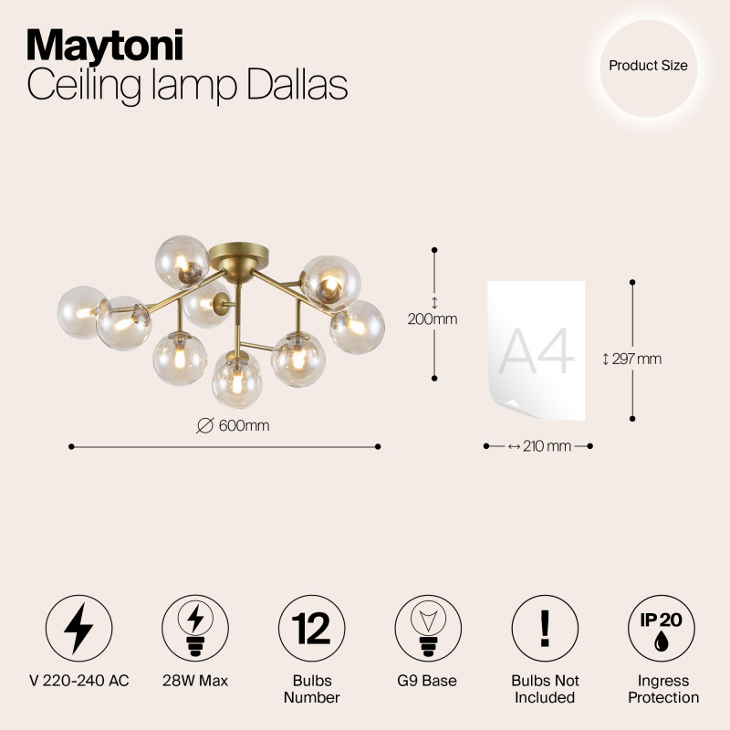 Потолочная люстра Maytoni Dallas MOD545PL-12G, диаметр 60 см, золото