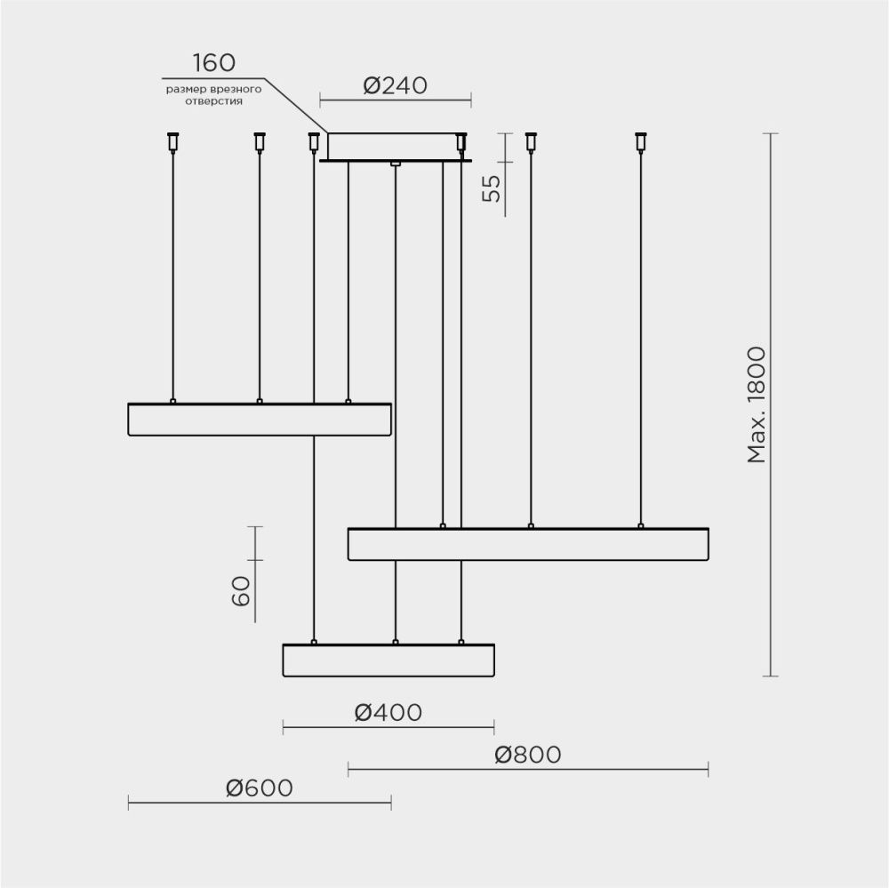 Подвесной светильник *80/60/40*6/6/5-180 см, *LED*103W, 3000-6000K, MODELIGHT  MDL.8486.800.600.400PL BS, Латунь