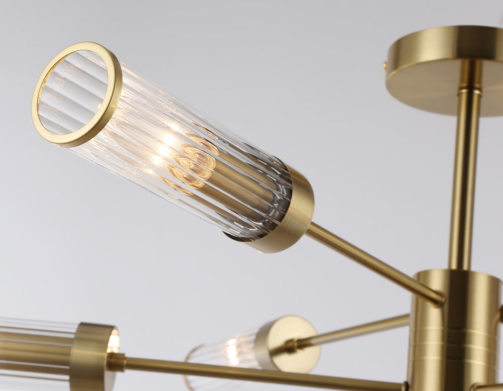 Люстра со стеклянными плафонами на штанге **33- см, 6*E14*40W, K, Ambrella Light High Light LH55161, латунь