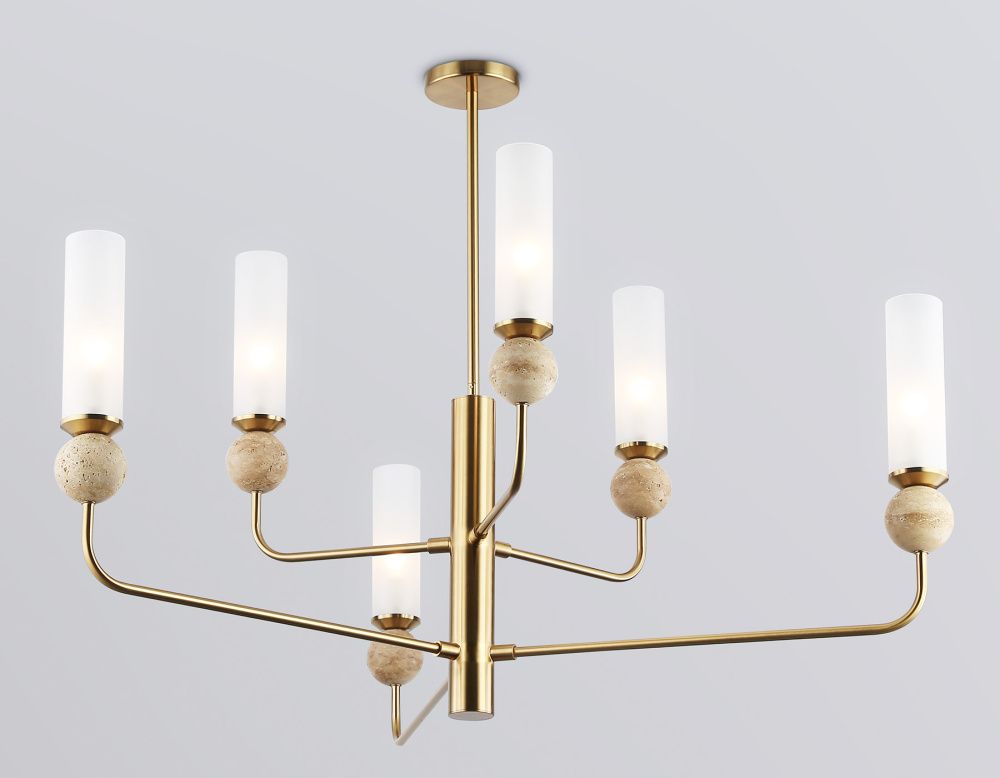 Люстра на штанге с мрамором **55-144,5 см, 6*E14*40W, K, Ambrella Light High Light LH53251, латунь