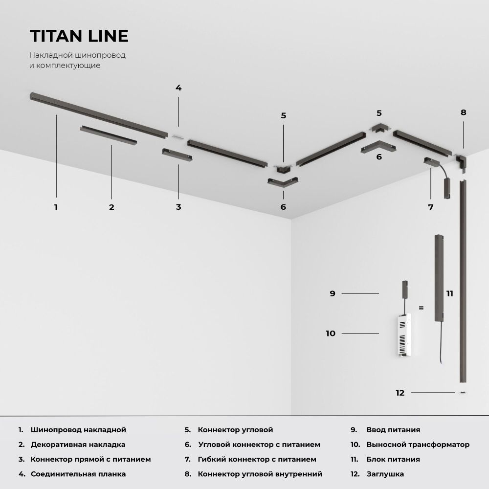 Titan Line  Декоративная накладка для шинопровода (20см) (титан) 85232/00, 20*2*см, Elektrostandard Line Magnetic 85232/00, титан