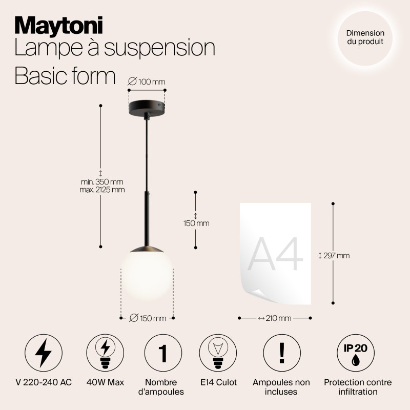 Светильник 15 см, Maytoni Basic form MOD321PL-01B, черный
