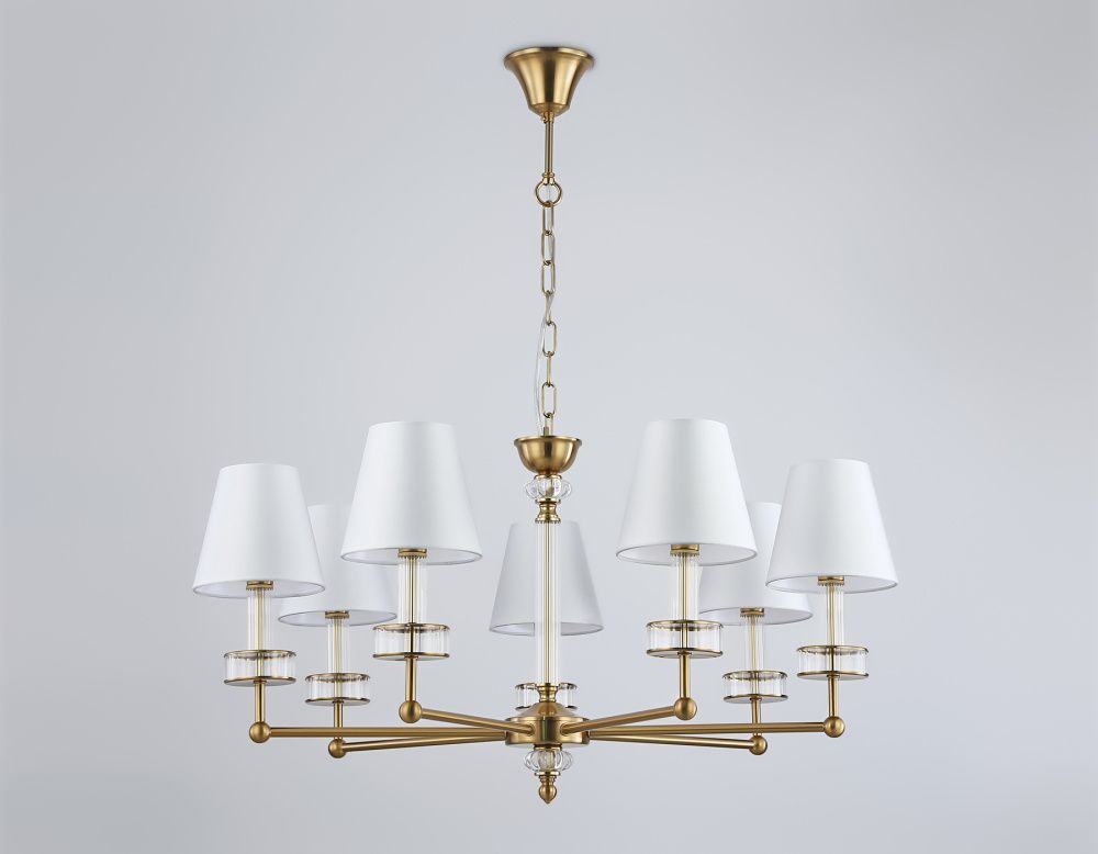 Подвесная люстра с абажурами и хрусталем **44-113 см, 7*E14*40W, K, Ambrella Light High Light LH71023, латунь