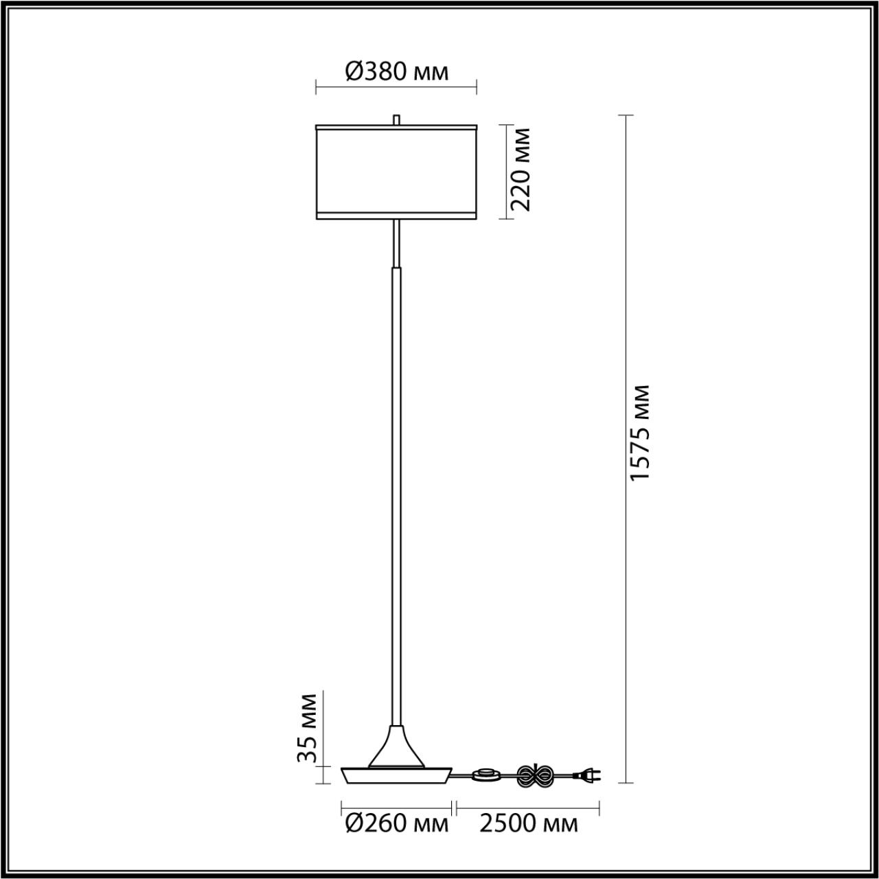 Торшер 38*38*157,5 см, 2 Е27*10W, Odeon Light Bergi, античная бронза 5064/2F