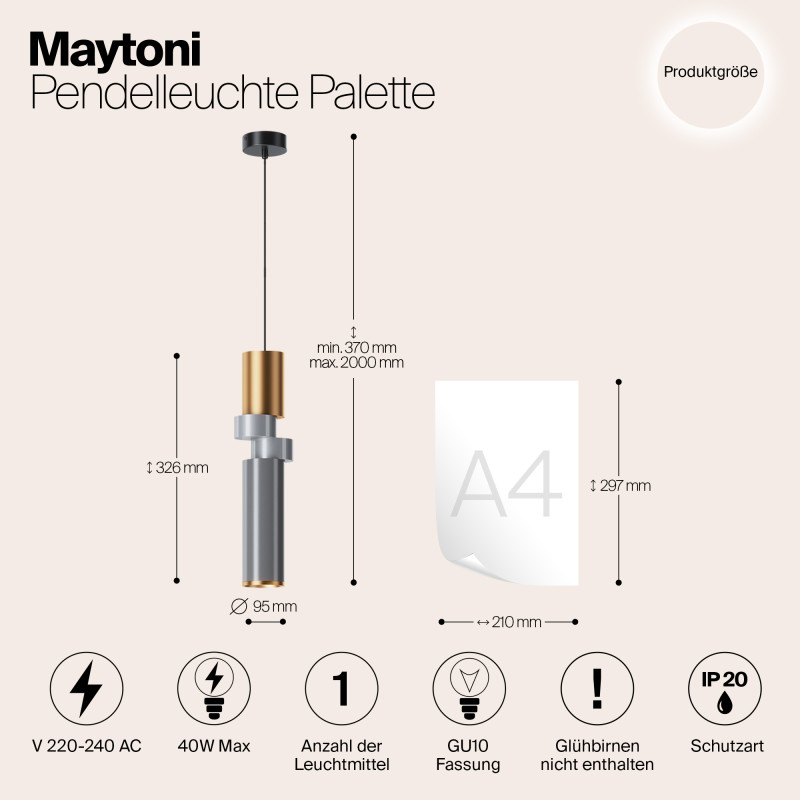 Светильник 10 см, Maytoni Palette MOD303PL-01CFL3, черный-золото-серый