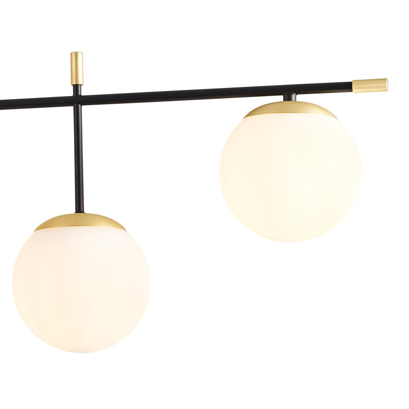 Люстра Favourite Juggler 3046-9P, D1315*H785/930, каркас светильника сочетает два цвета - черный и золото, плафоны шарообразной формы из белого матового стекла