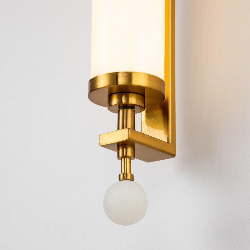 Бра Favourite Plunger 3012-2W, D105*W100*H700, латуни, плафон из искусственного белого мрамора, стеклянный декор по краям