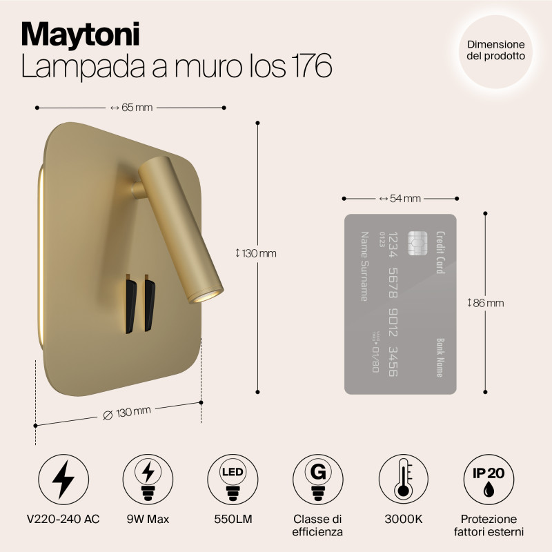 Настенное бра Maytoni Ios 176 C175-WL-01-6W-MG, 9W LED, 3000K, матовое золото