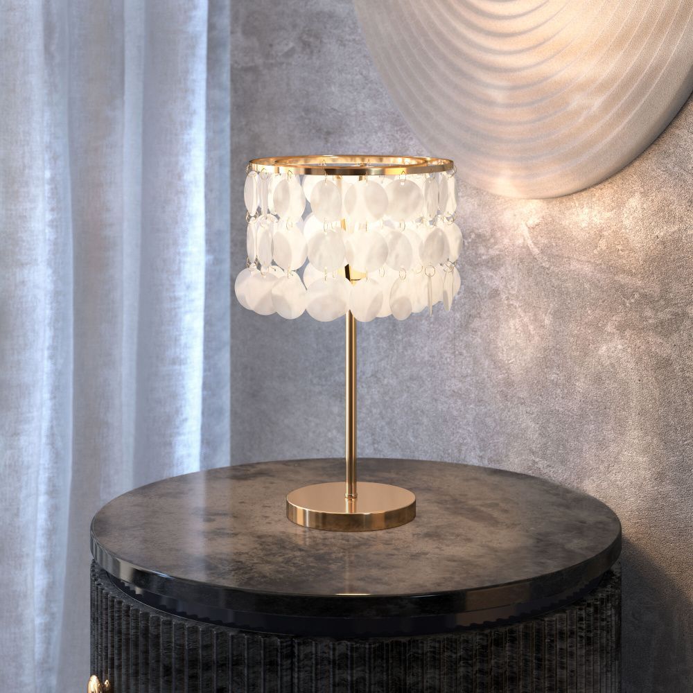 Настольная лампа 35 см, Eurosvet 208101, латунь/перламутр