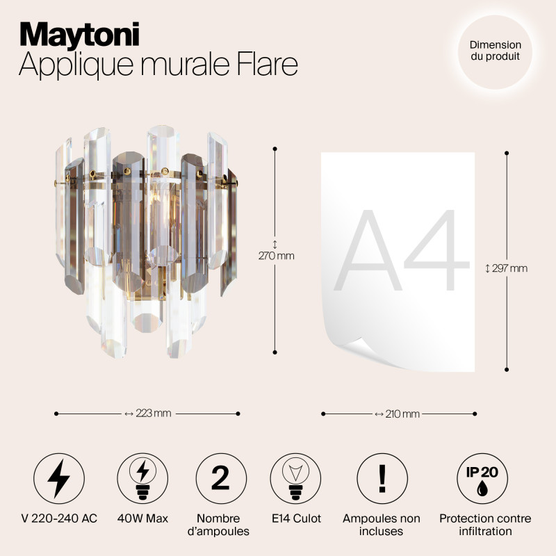Бра Maytoni Diamant Crystal Flare DIA200WL-02G, золото