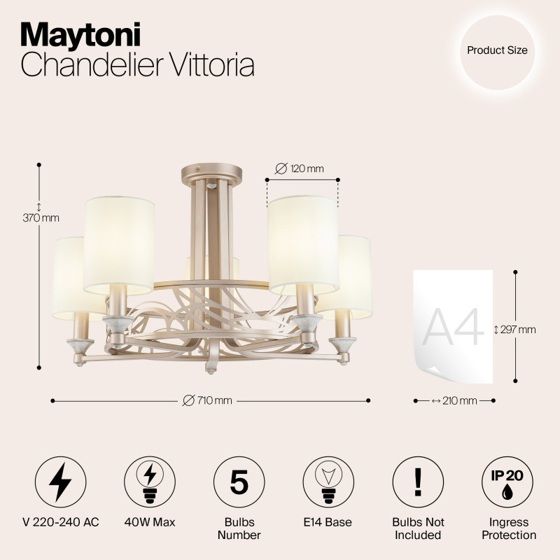 Потолочная люстра Maytoni Vittoria H004CL-05BG, кремовый, диаметр 71см