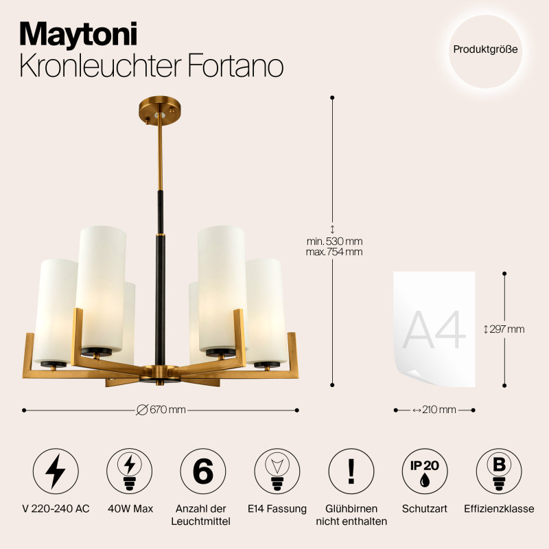 Люстра на штанге Maytoni Fortano MOD089PL-06BS, диаметр 67 см, латунь