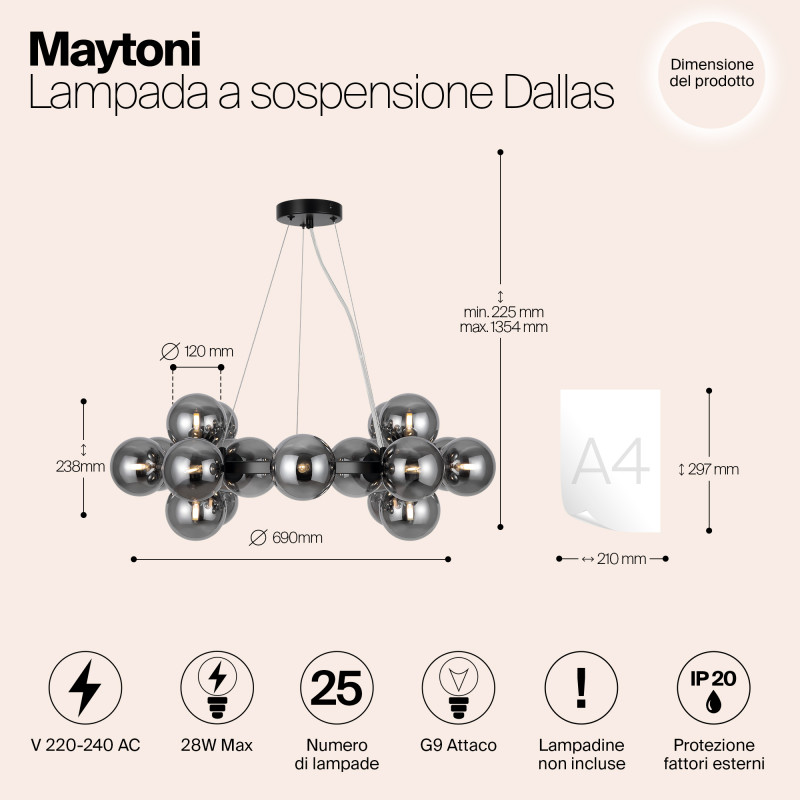 Светильник 69 см, Maytoni MOD545PL-25B, черный
