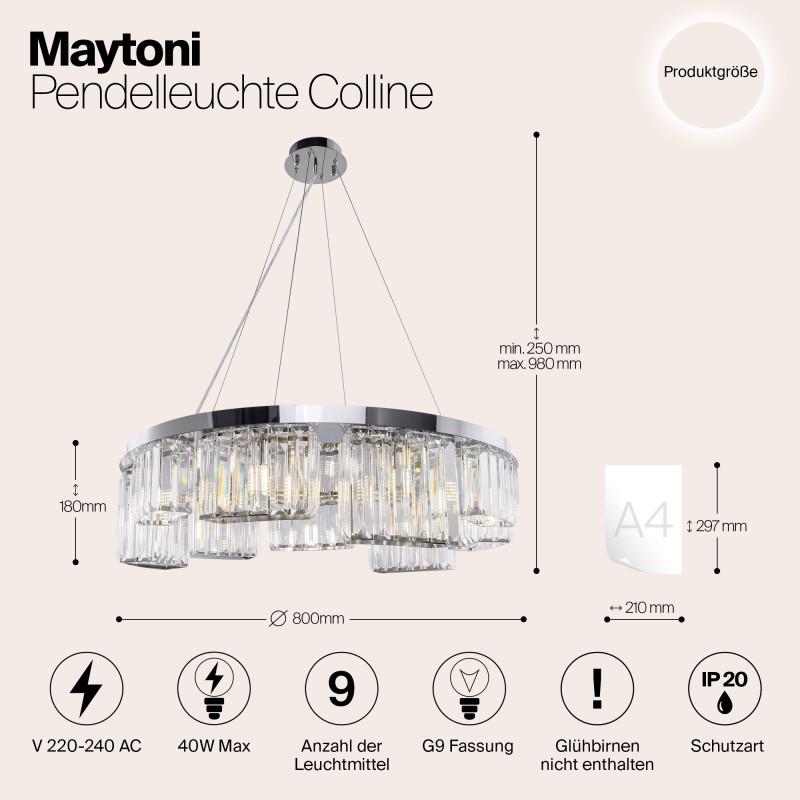 Подвесная люстра Maytoni Colline MOD083PL-09CH, диаметр 80 см, хром