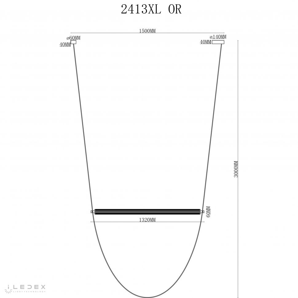 Подвесной светильник 132*6-300 см, LED*36W, 4000K, iLedex Rocks 2413XL OR, Оранжевый