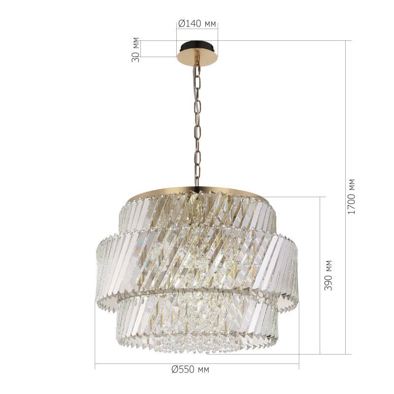 Подвесная люстра *55*170 см, 12*E14*40W, ST-Luce RITZ SL6138.303.12, латунный