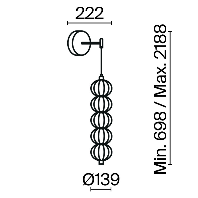 Бра 22,2*13,9*69,8*218,8 см, LED*17W, 3000 К, Golden Cage MOD216WL-L10G3K Maytoni, Золото