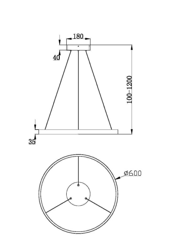 Подвесной светильник 60*127,5 см, LED, 36W, 3000К-4000К, Maytoni Rim MOD058PL-L32BK черный