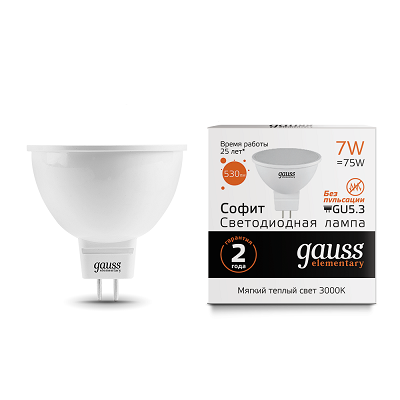 Лампа Gauss Elementary MR16 7W 530lm 3000K GU5.3 LED