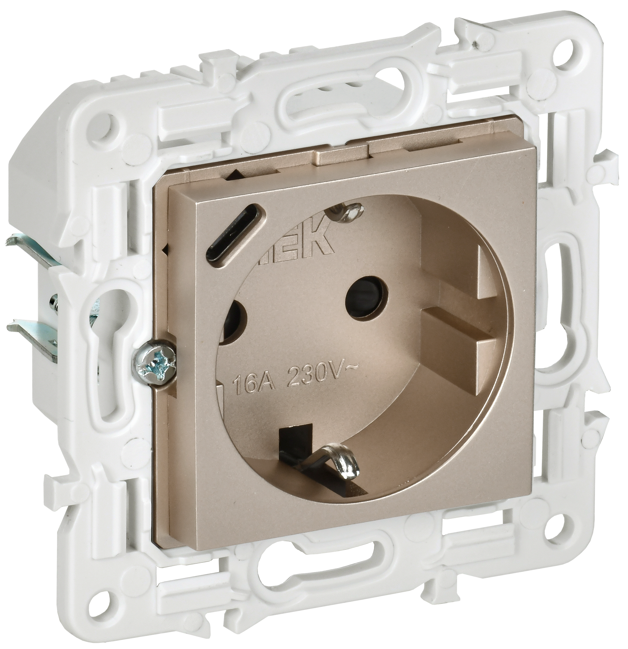 SKANDY Розетка с з/к/ш 16А с USB C 18Вт SK-R17Sh шамп. IEK, SK-R14-16-U14-018-K37