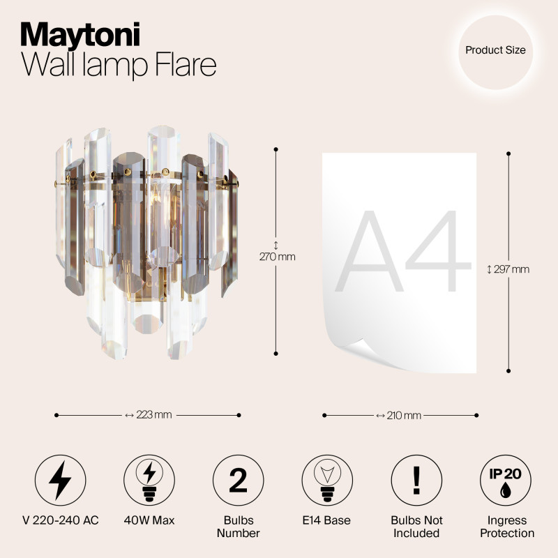 Бра Maytoni Diamant Crystal Flare DIA200WL-02G, золото