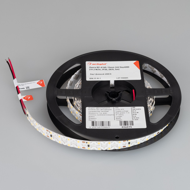 Лента RZ-A160-15mm 24V Day4000 (19.2 W/m, IP20, 2835, 5m), Arlight 036015. Цена указана за 5 метров. Продается кратно 5 метрам.