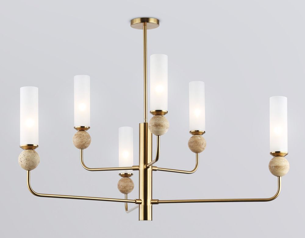 Люстра на штанге с мрамором **55-144,5 см, 6*E14*40W, K, Ambrella Light High Light LH53251, латунь