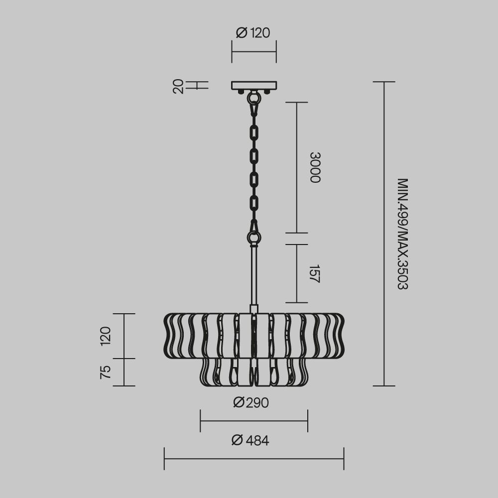 Подвесной светильник *48,4*49,9-350,3 см, 5*E14*40W, Maytoni  MOD538PL-05MG, Матовое Золото