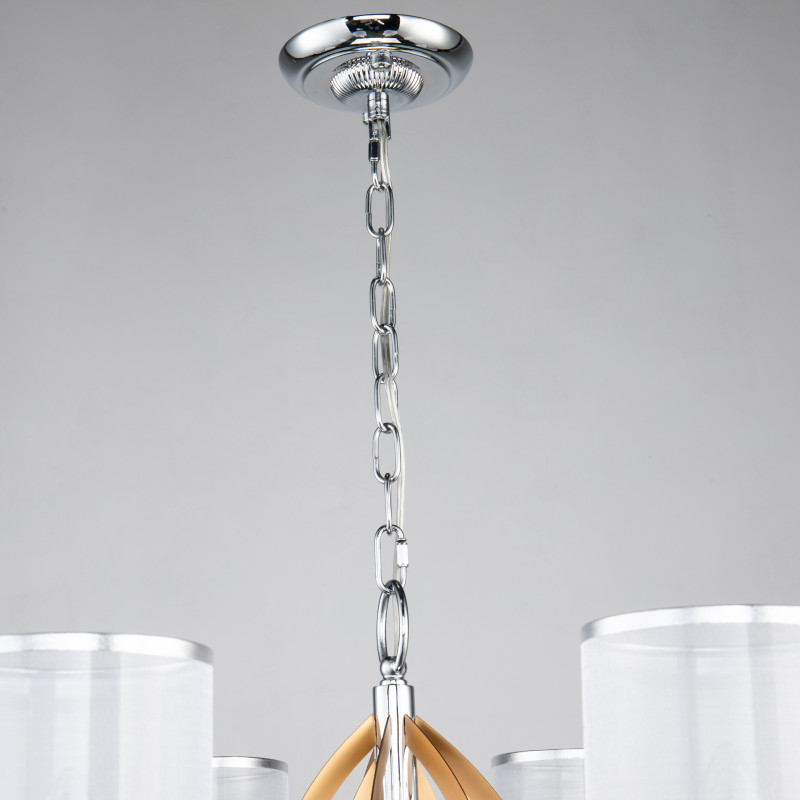 Подвесная люстра Favourite Stine 2705-8P, D790*H450/1450, каркас серебряного цвета и цвета латуни, абажур из полупрозрачной органзы с серебряной тесьмой, декоративные элементы выполнены из прозрачного хрустал