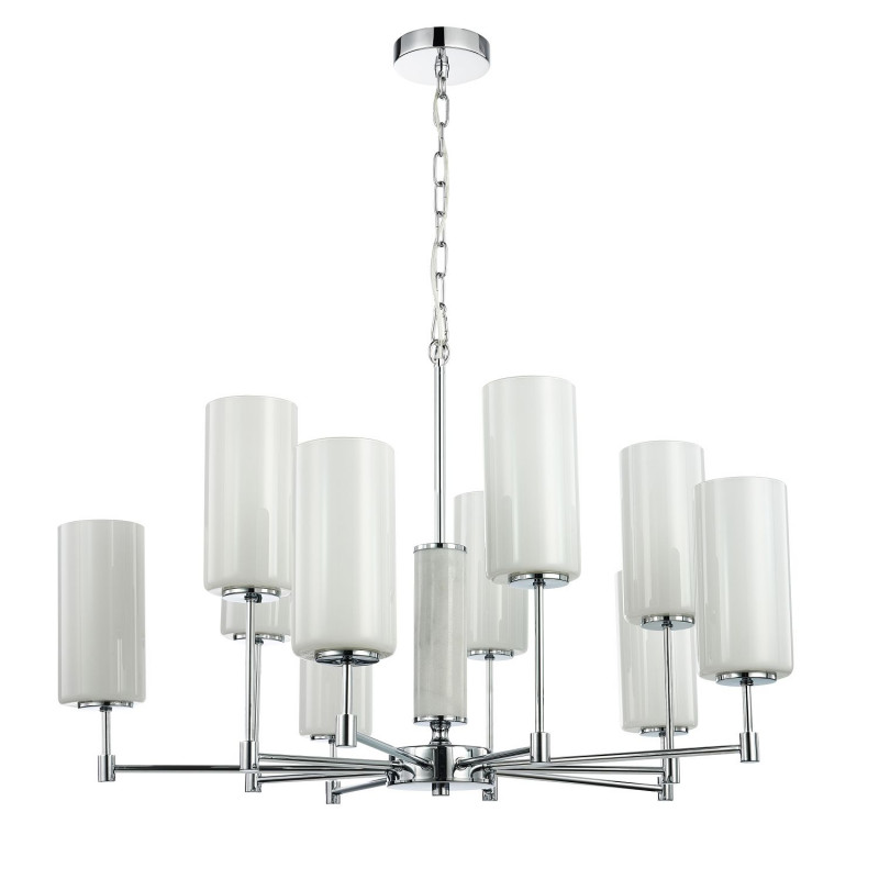 Подвесная люстра Favourite Palmarius 2814-10P, D840*H385/1610, хром, плафоны из белого матового стекла, декоративный элемент из белого мрамора